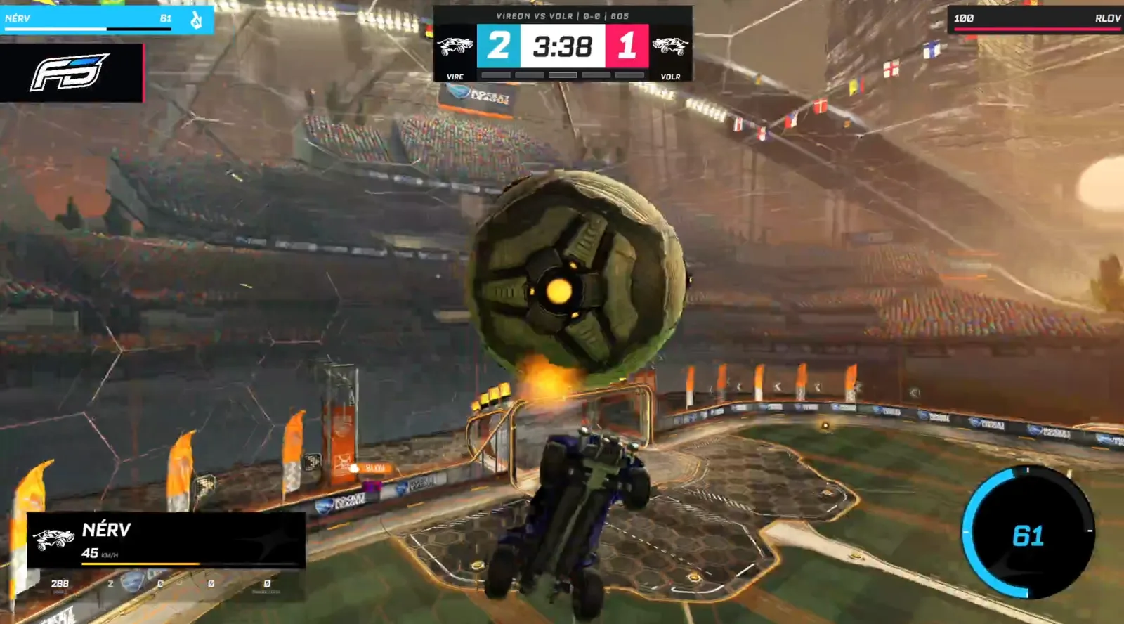 HUDrift in-game scorebug overlay during a live Rocket League match