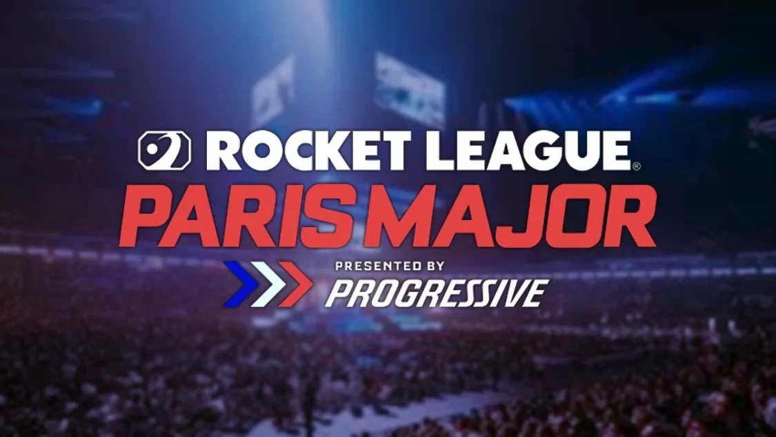 Rocket League Paris Major 2026 key art with the event logo over the Accor Arena crowd